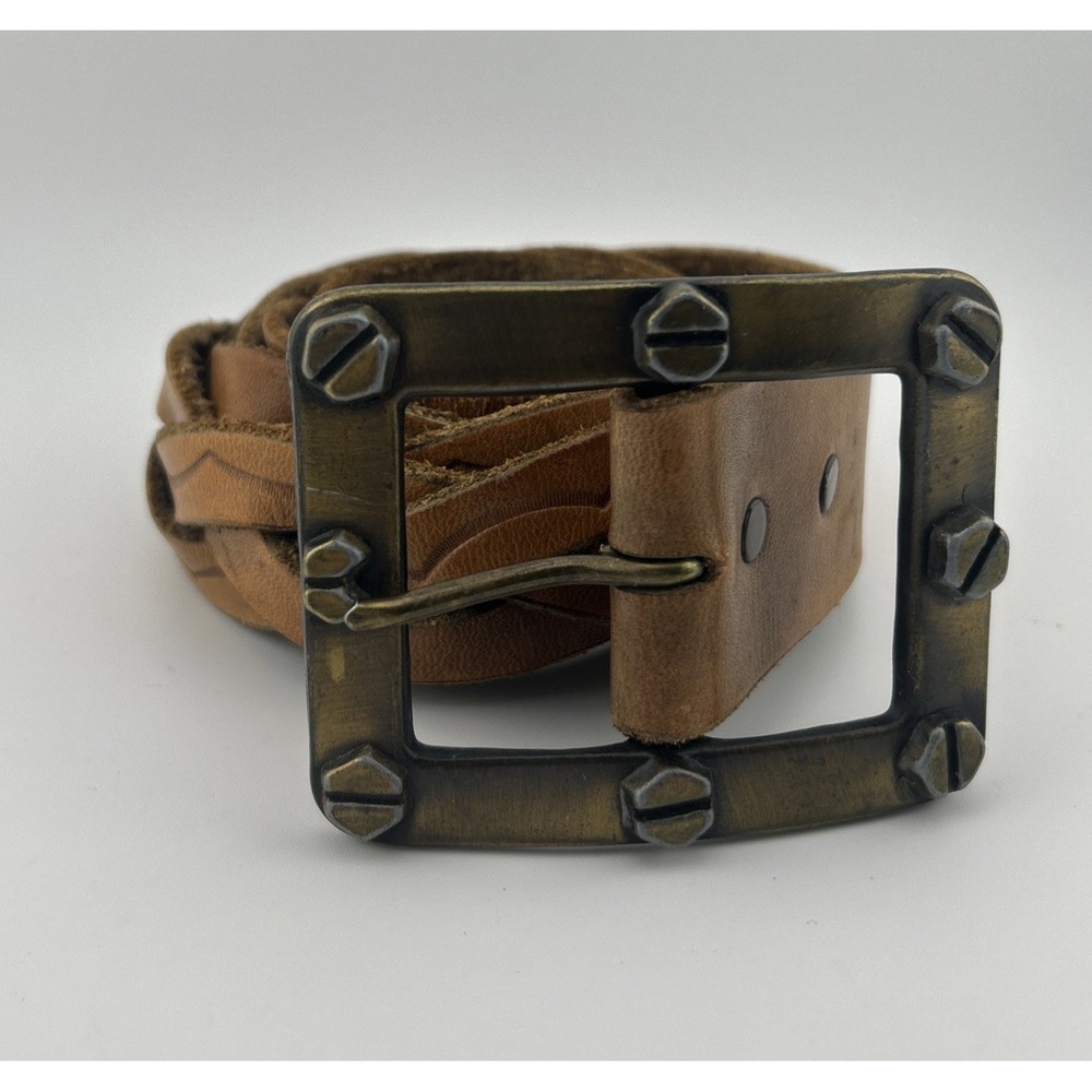 43.5" Brown Stamped & Braided Leather Belt